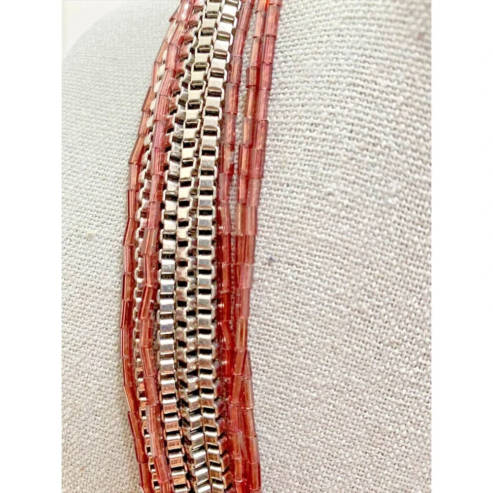 Jessica Simpson Multi Strand Choker Necklace Purple Bead Silver Tone Chain 16